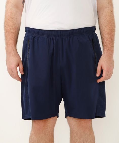 short plus size com elástico e tela esportivo azul marinho