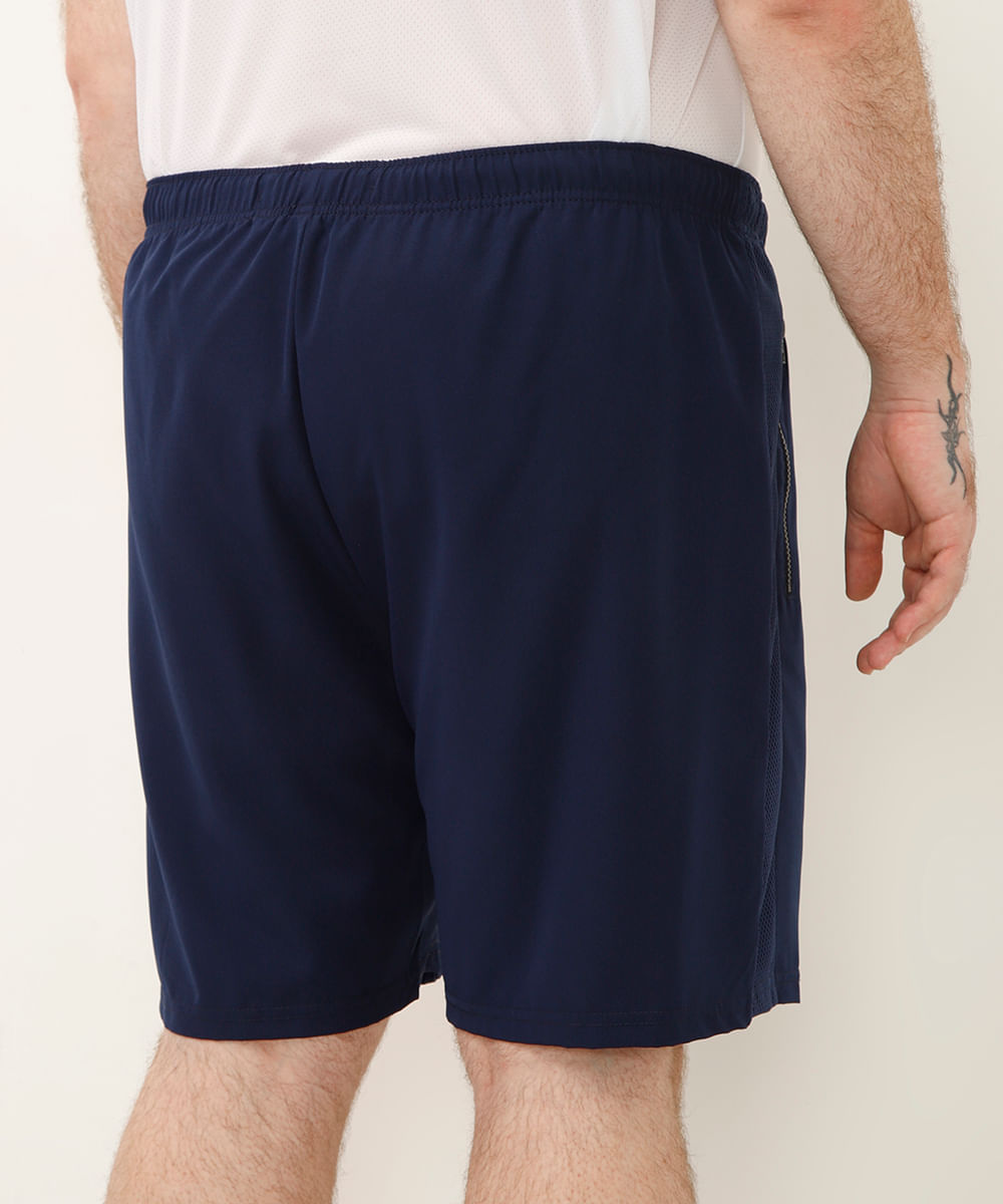 short plus size com elástico e tela esportivo azul marinho