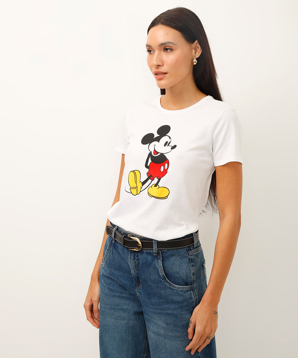 camiseta de algodão manga curta mickey off white