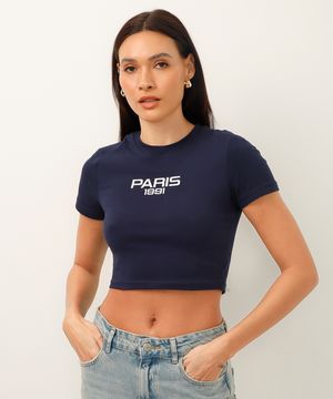 camiseta baby look de algodão paris 1991 azul