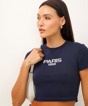 camiseta baby look de algodão paris 1991 azul