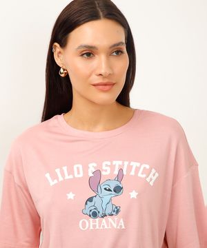 camiseta de viscose com amarração lilo e stitch rosa