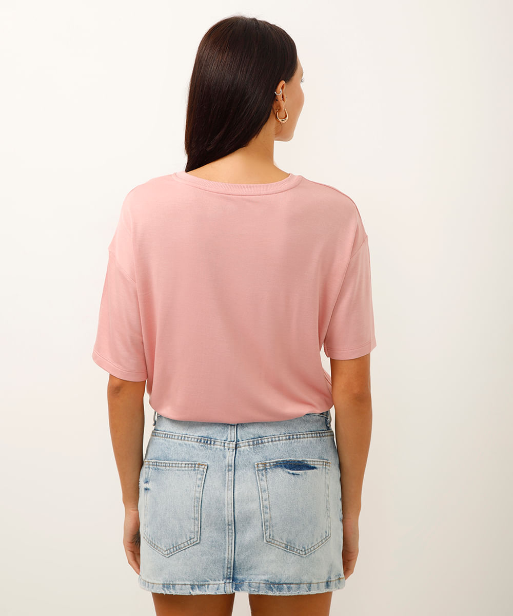 camiseta de viscose com amarração lilo e stitch rosa