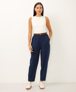 calça clochard de alfaiataria com bolsos azul