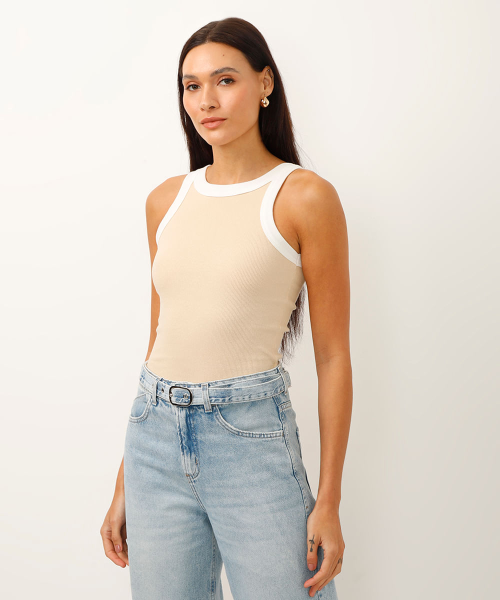 regata canelada bicolor bege