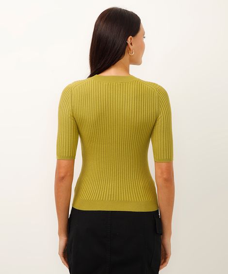 blusa de tricot manga curta canelada verde