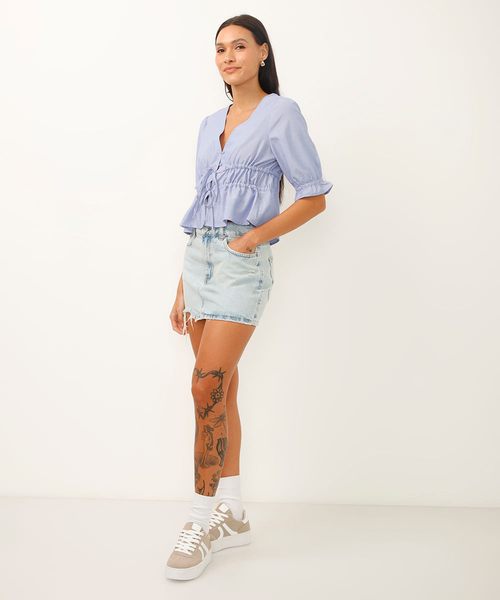 minissaia jeans destroyed azul