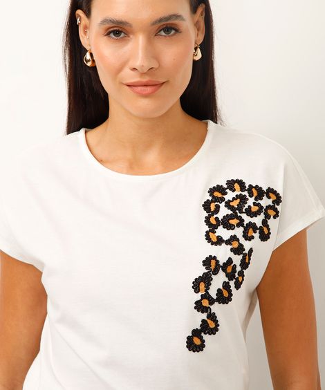 camiseta de algodão manga curta animal print off white