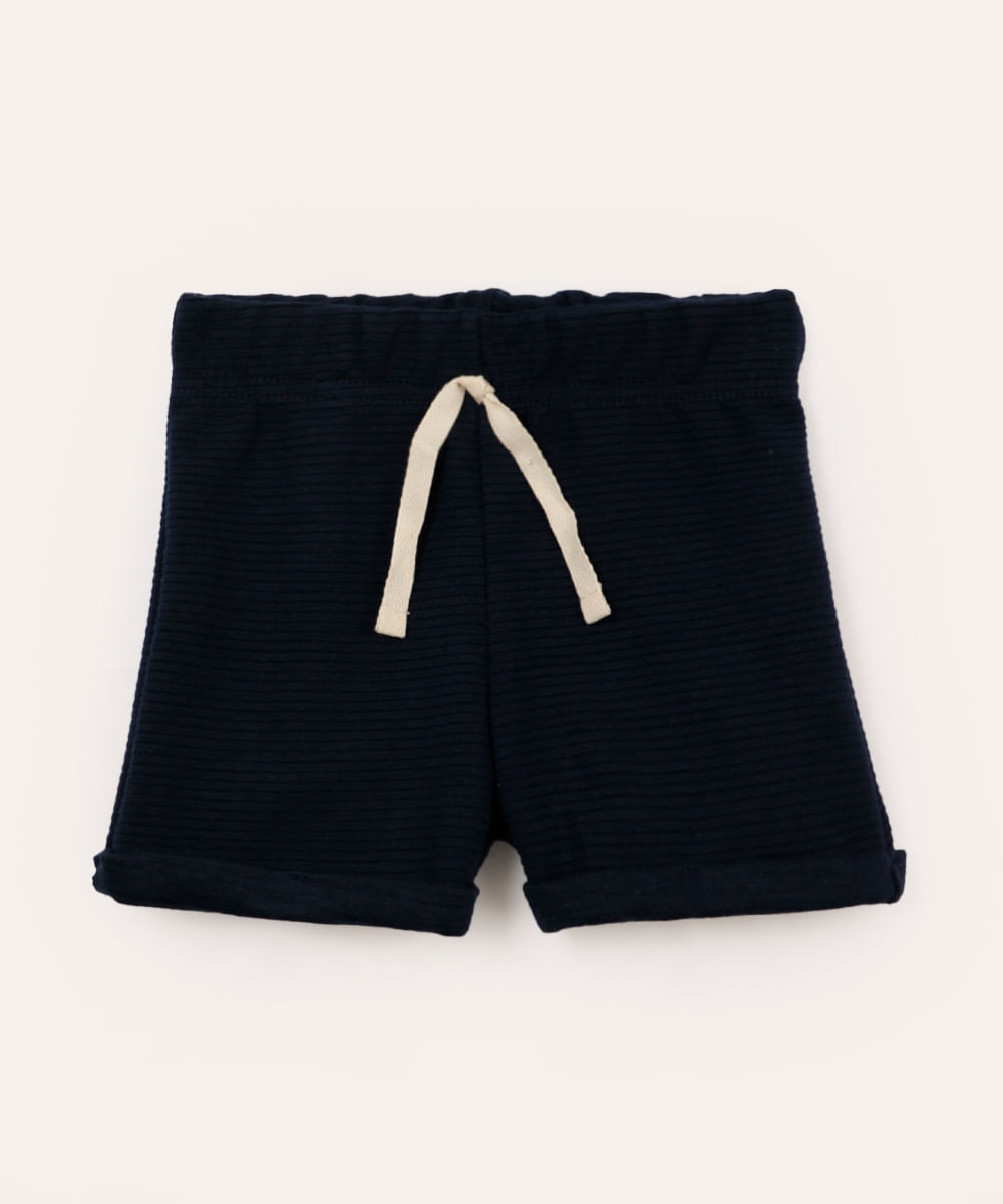 short infantil texturizado cós elástico azul marinho