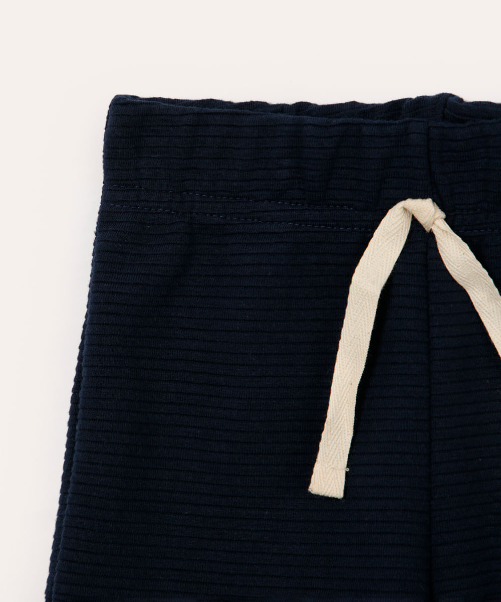 short infantil texturizado cós elástico azul marinho