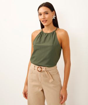 regata cropped halterneck alongada verde