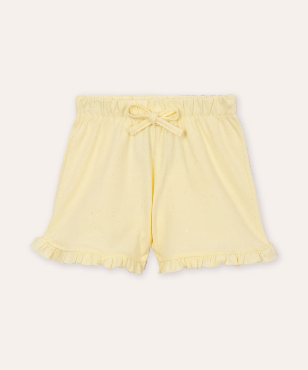 short infantil de algodão com glitter amarelo