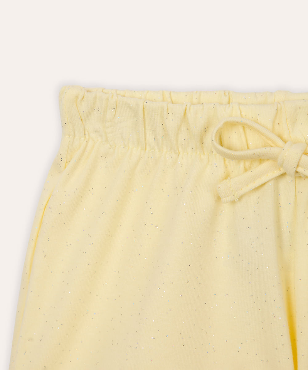 short infantil de algodão com glitter amarelo