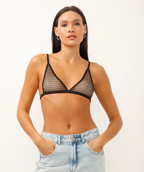 top de tela com strass preto