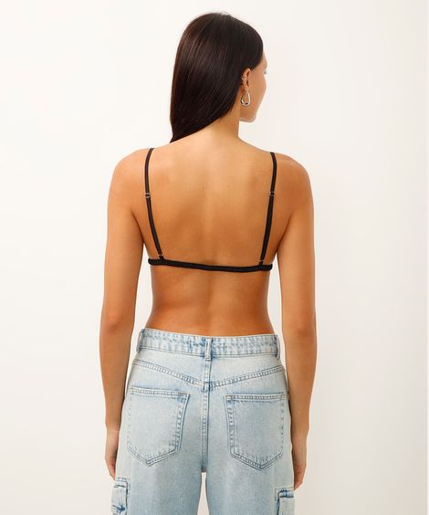 top de tela com strass preto