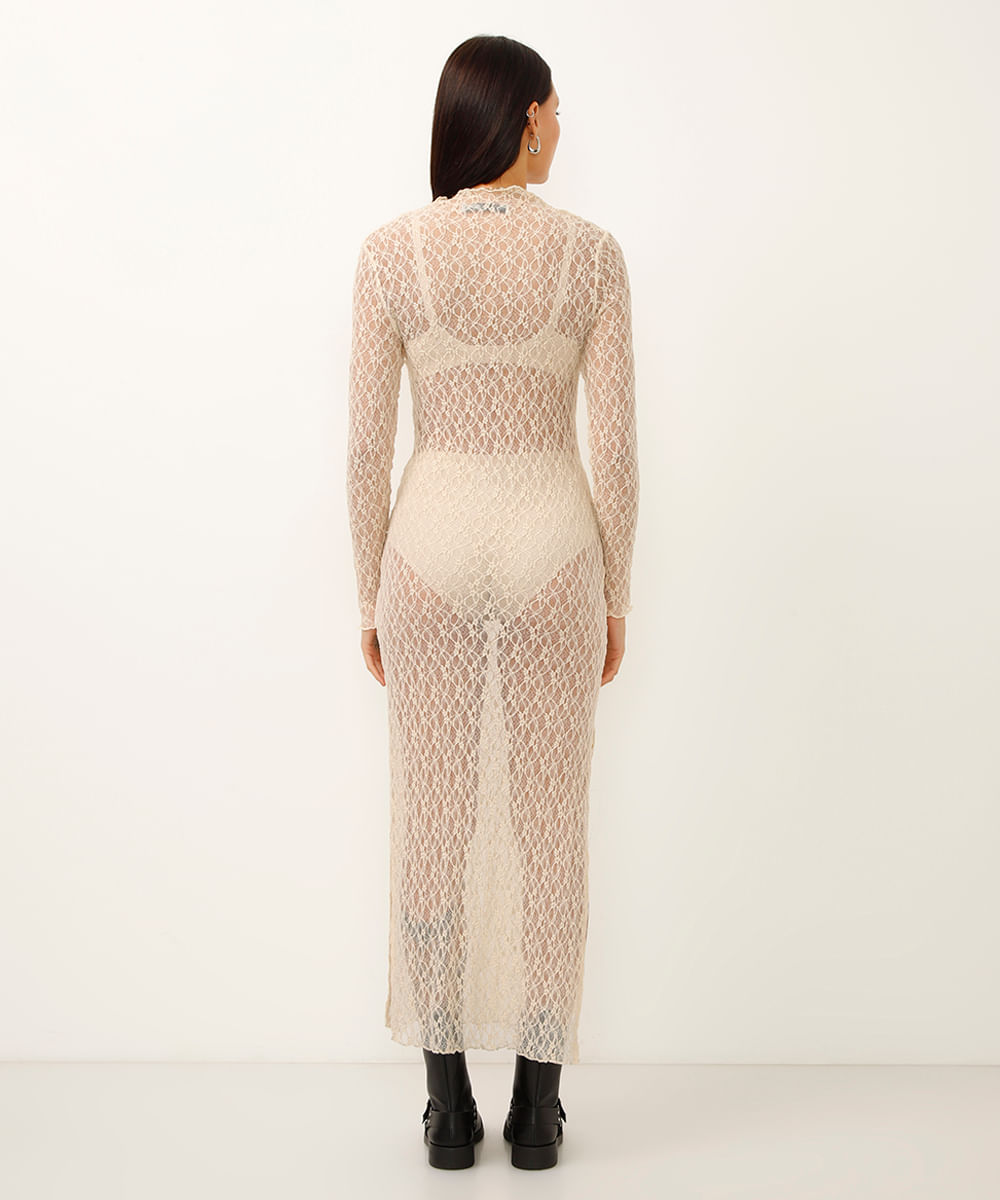vestido longo de renda off white