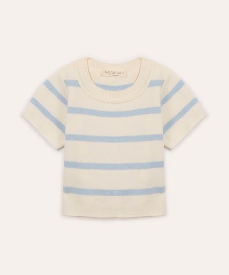 blusa infantil de tricot listrada manga curta azul