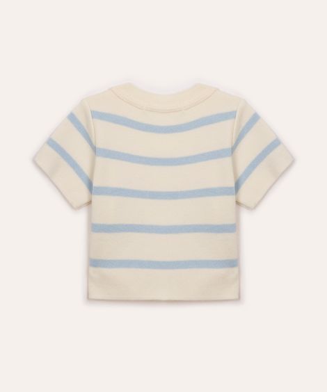 blusa infantil de tricot listrada manga curta azul
