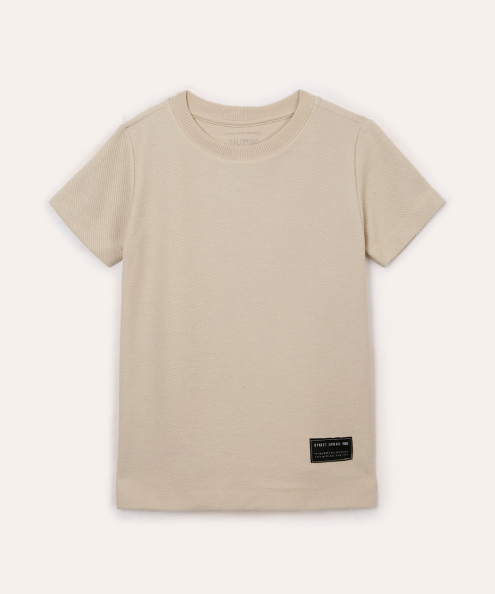 camiseta de moletom infantil manga curta bege