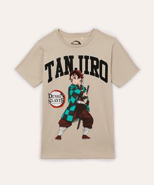 camiseta juvenil demon slayer tanjiro manga curta bege