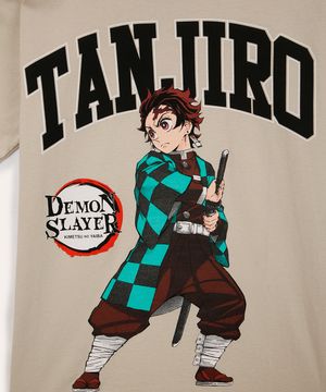 camiseta juvenil demon slayer tanjiro manga curta bege