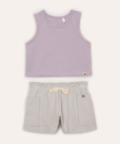 conjunto infantil de algodão regata e short lilás