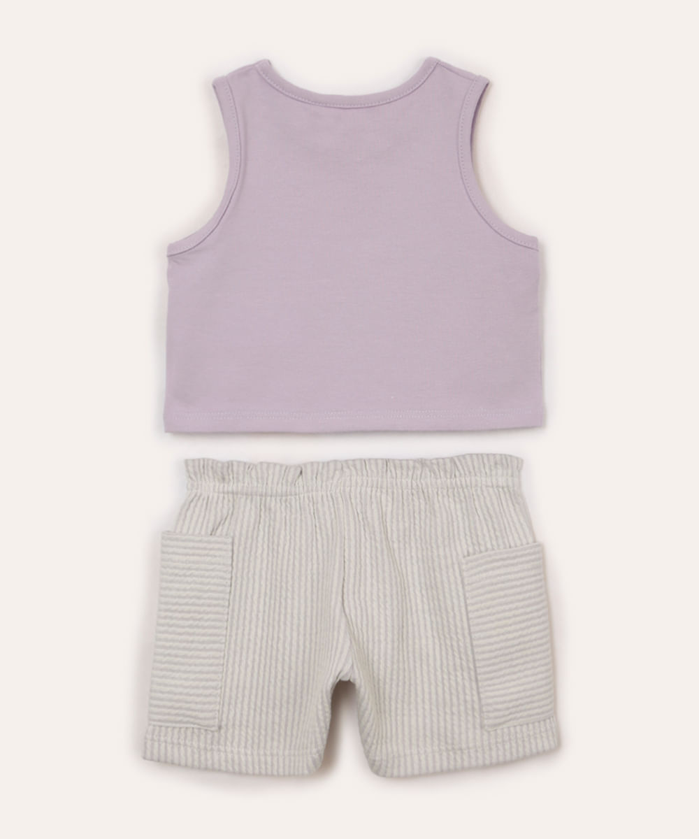 conjunto infantil de algodão regata e short lilás