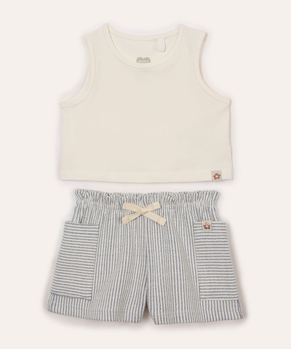 conjunto infantil de algodão regata e short off white