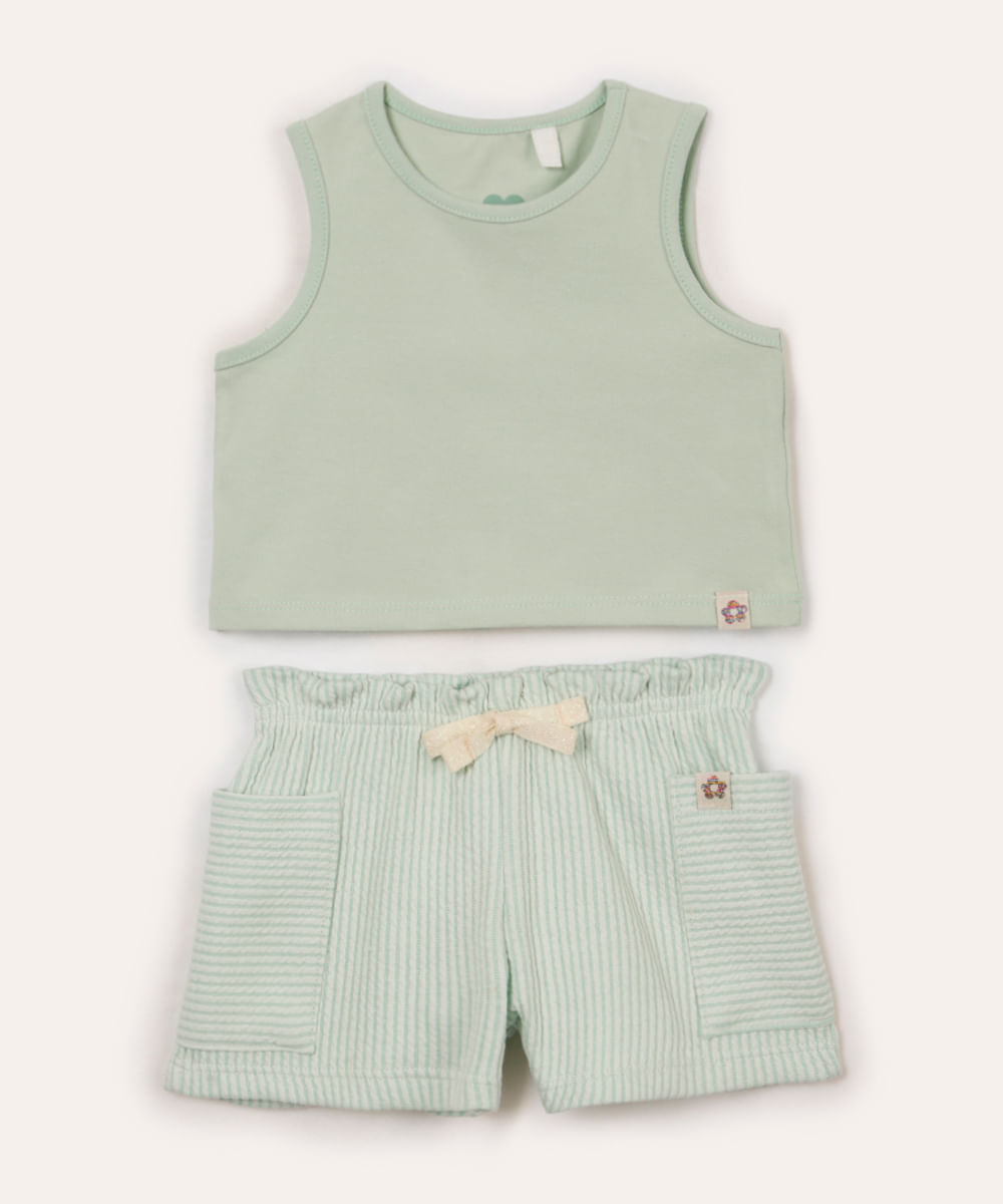 conjunto infantil de algodão regata e short verde