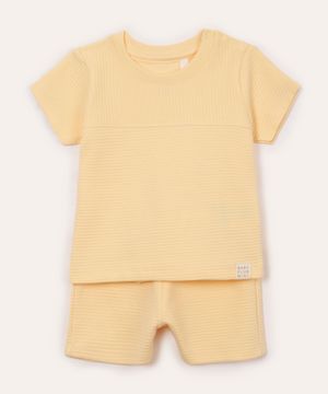 conjunto infantil de algodão texturizado amarelo