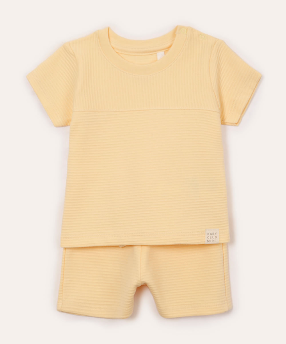 conjunto infantil de algodão texturizado amarelo
