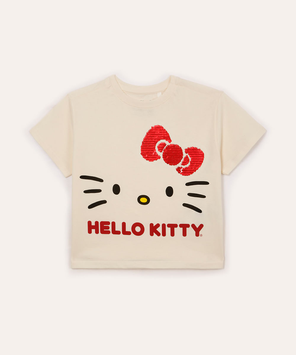 blusa infantil de algodão hello kitty paetê off white