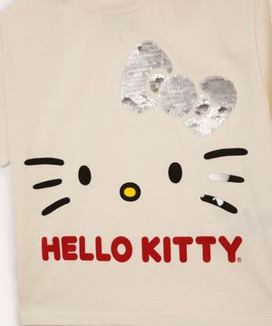 blusa infantil de algodão hello kitty paetê off white