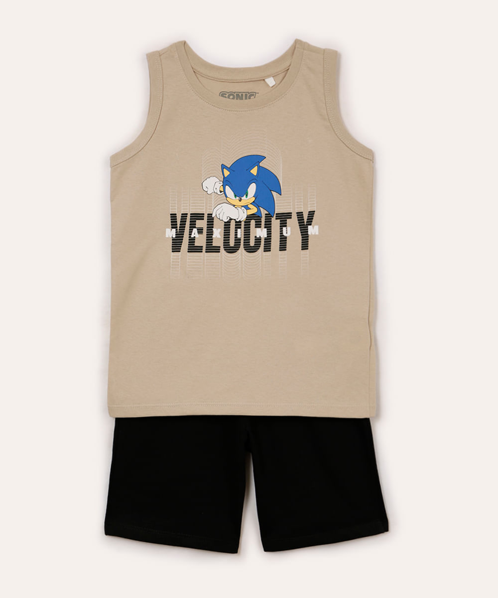 conjunto infantil de algodão sonic bege