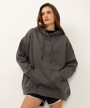 blusão oversized de moletom com capuz cinza