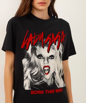 camiseta de algodão manga curta lady gaga preta