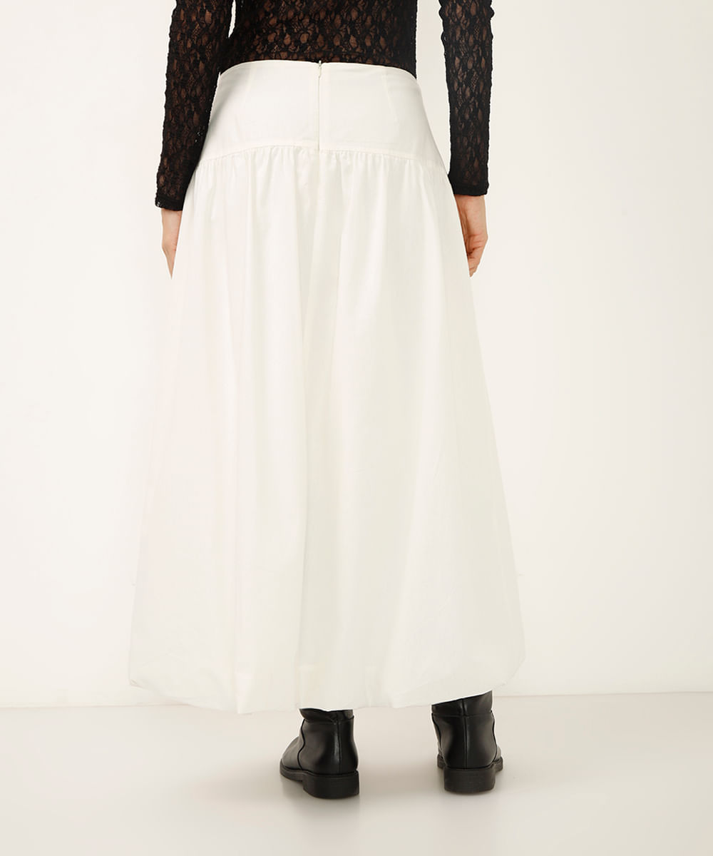 saia midi de algodão balonê cintura alta off white