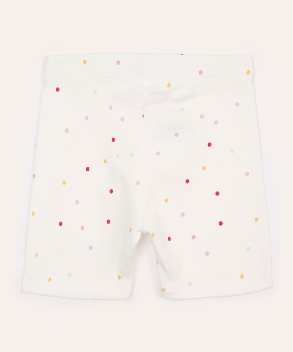 bermuda ciclista de algodão infantil poá off white