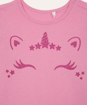 blusa infantil de algodão unicórnio glitter rosa