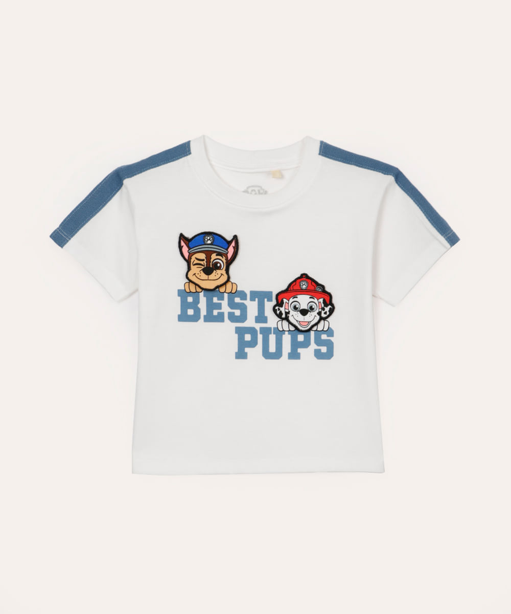 camiseta infantil de algodão patrulha canina off white