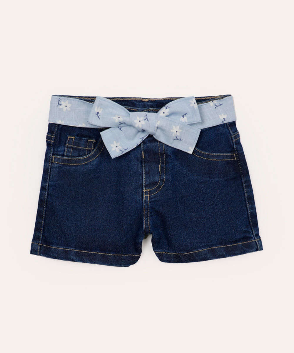 short jeans infantil com faixa azul
