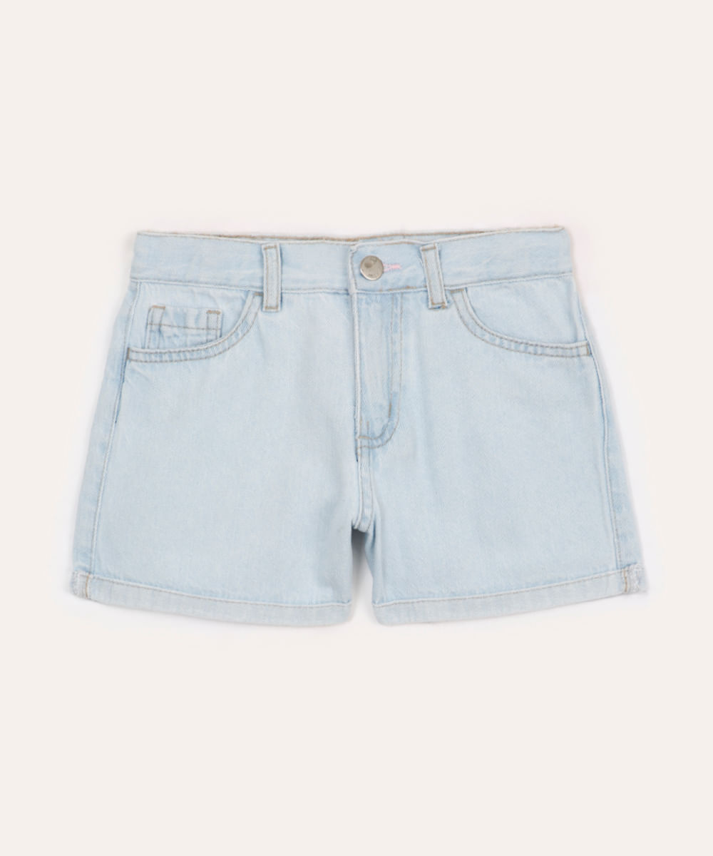 short mom jeans infantil com bolsos azul