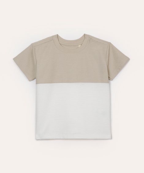 camiseta infantil texturizada bicolor bege