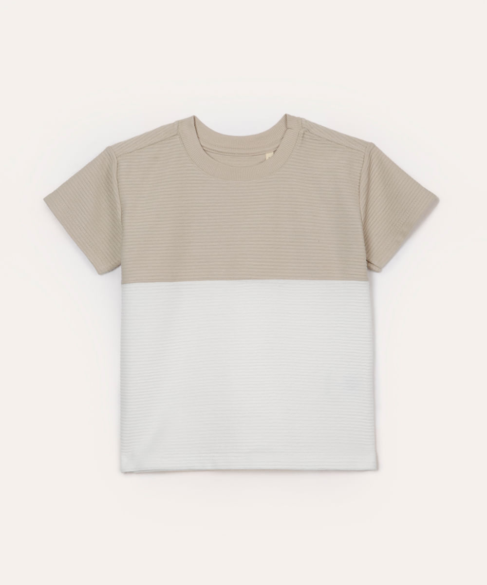camiseta infantil texturizada bicolor bege