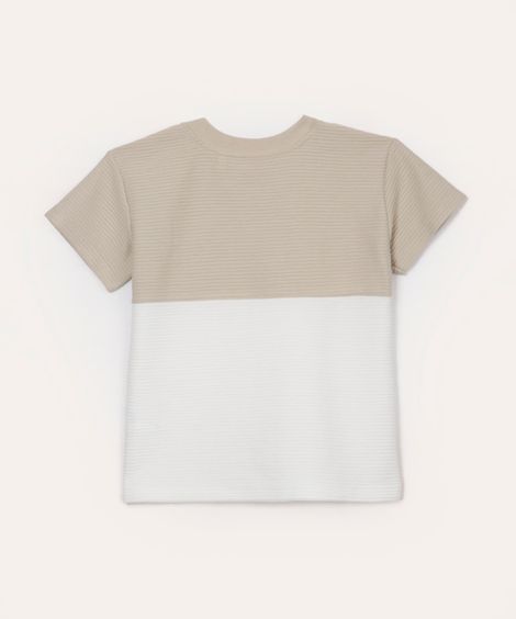 camiseta infantil texturizada bicolor bege