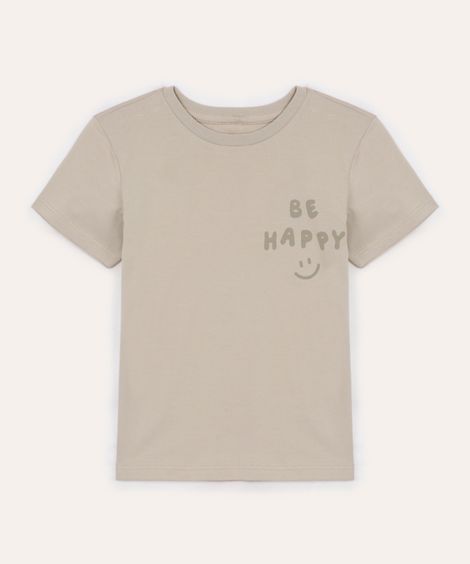camiseta de algodão infantil manga curta be happy bege