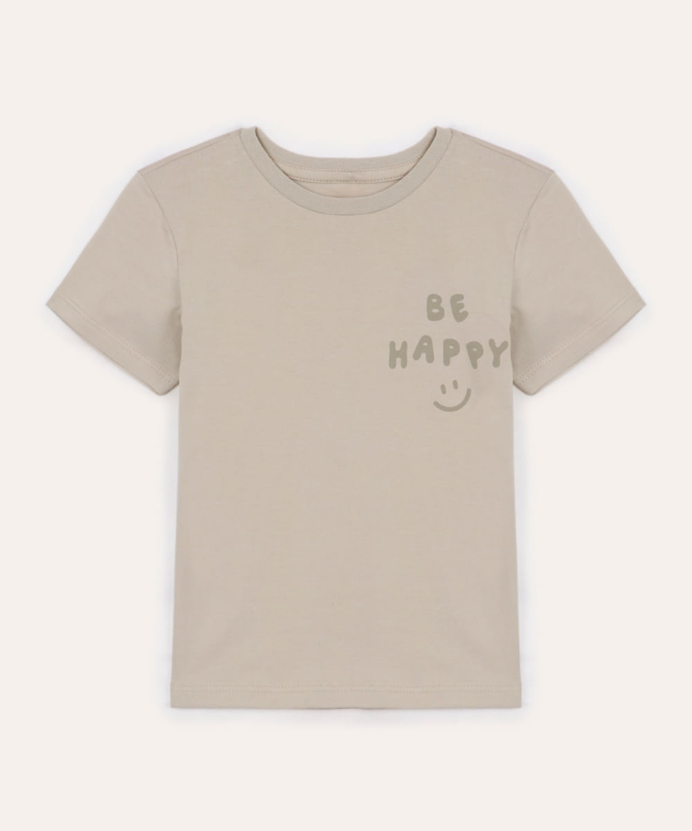 camiseta de algodão infantil manga curta be happy bege