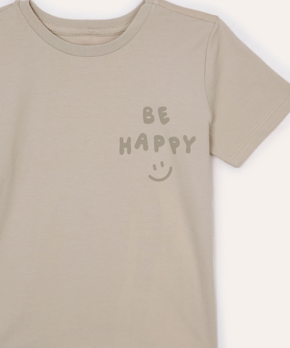 camiseta de algodão infantil manga curta be happy bege