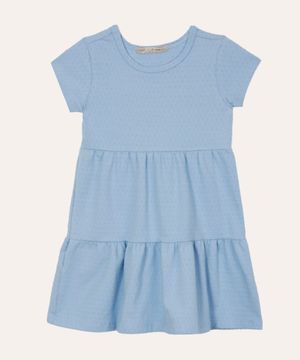 vestido de algodão infantil manga curta poá azul