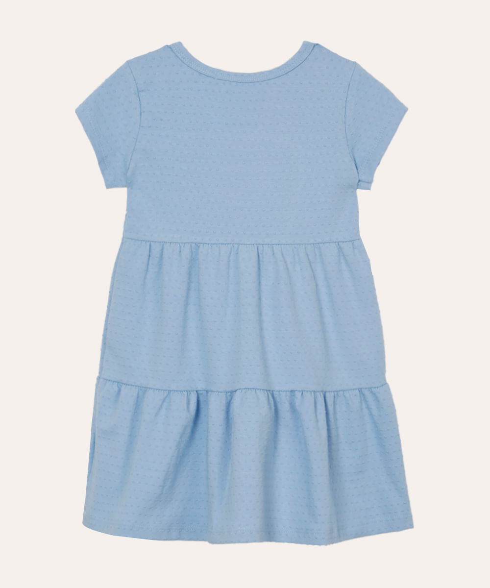 vestido de algodão infantil manga curta poá azul